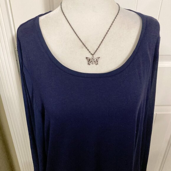 REITMANS NWT Navy blue scoop neck top with sheer sleeves ~ XL 1X XXL 2X shirt - Picture 4 of 16